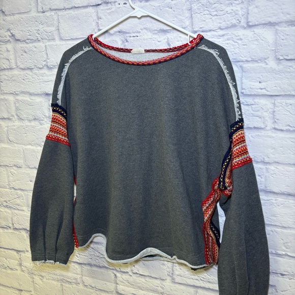 Natural Life Knit Trim Oversized Boho Sweatshirt Womens S/M Gray Raw Edge Lounge - Picture 9 of 14